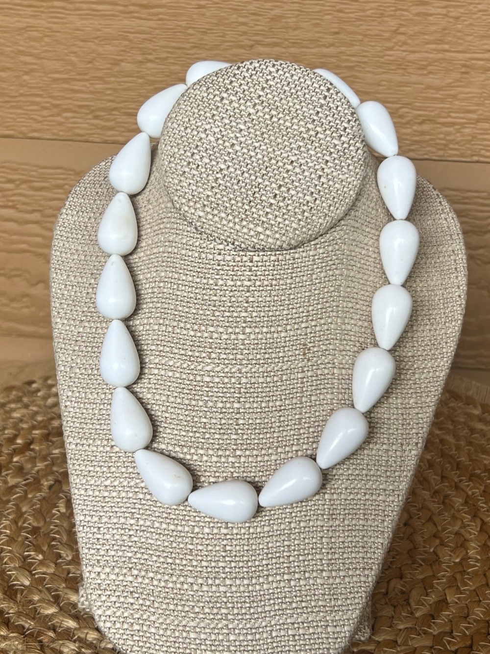Vintage White Milk Lucite Bead Necklace Teardrop Statement 1950s 60s Mid Century